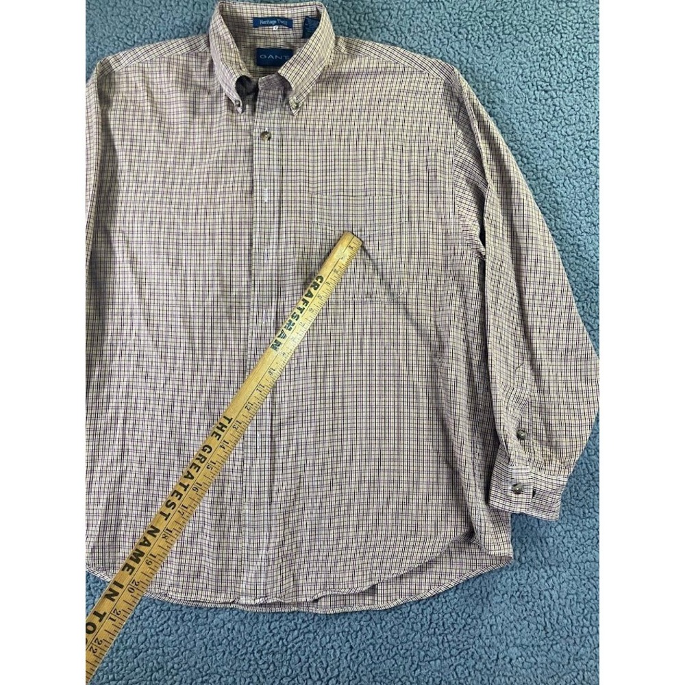 Gant Heritage Twill Mens XL Button Down Shirt Plaid Burgundy Gold Long Sleeve - Picture 5 of 7